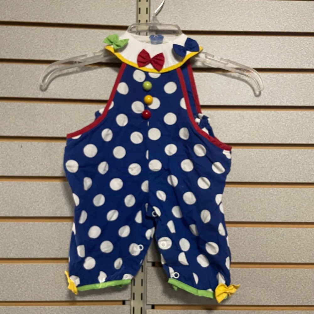 Vintage Clownโ Inspired Baby Romper Blue Polka Dot Costume 3-6 Months RN 70466